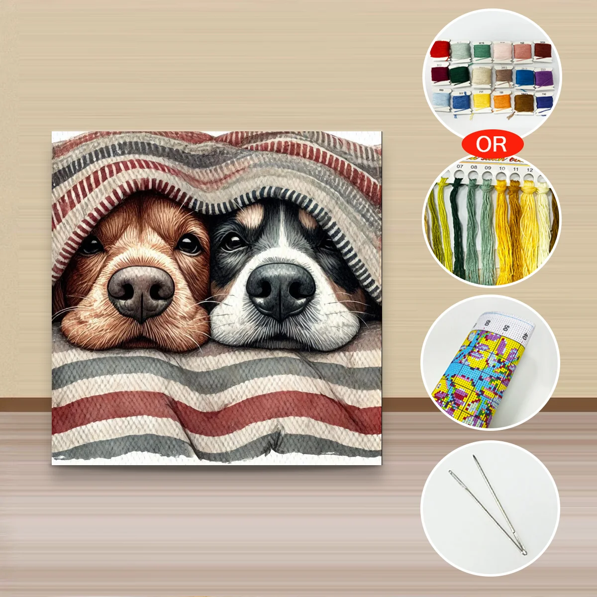 1 Stück 40x40 cm/15,74 Zoll, 11Ct/14Ct Kreuzstich-Set, DIY Valentinstagsgeschenk, Stickerei-Set für Festlichkeiten, Hunde unter der Decke – Detail 2