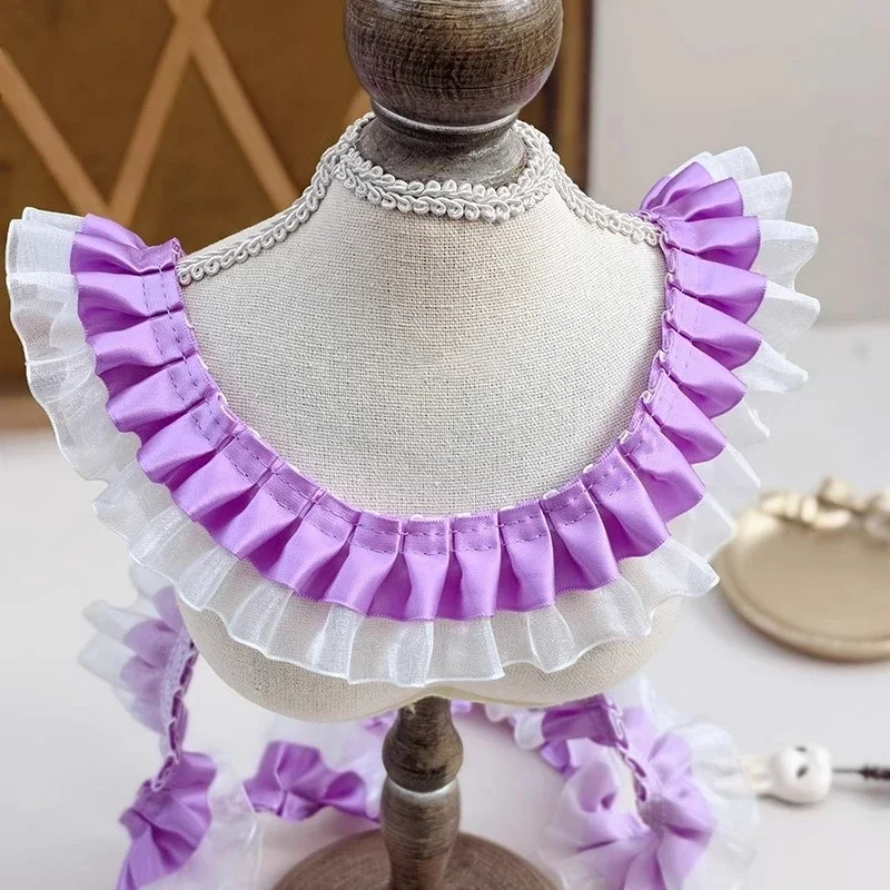 Double color T-ribbon intercolor Pleated lace DIY doll dress skirt Handmade crafts picture frame flower basket edge decoration