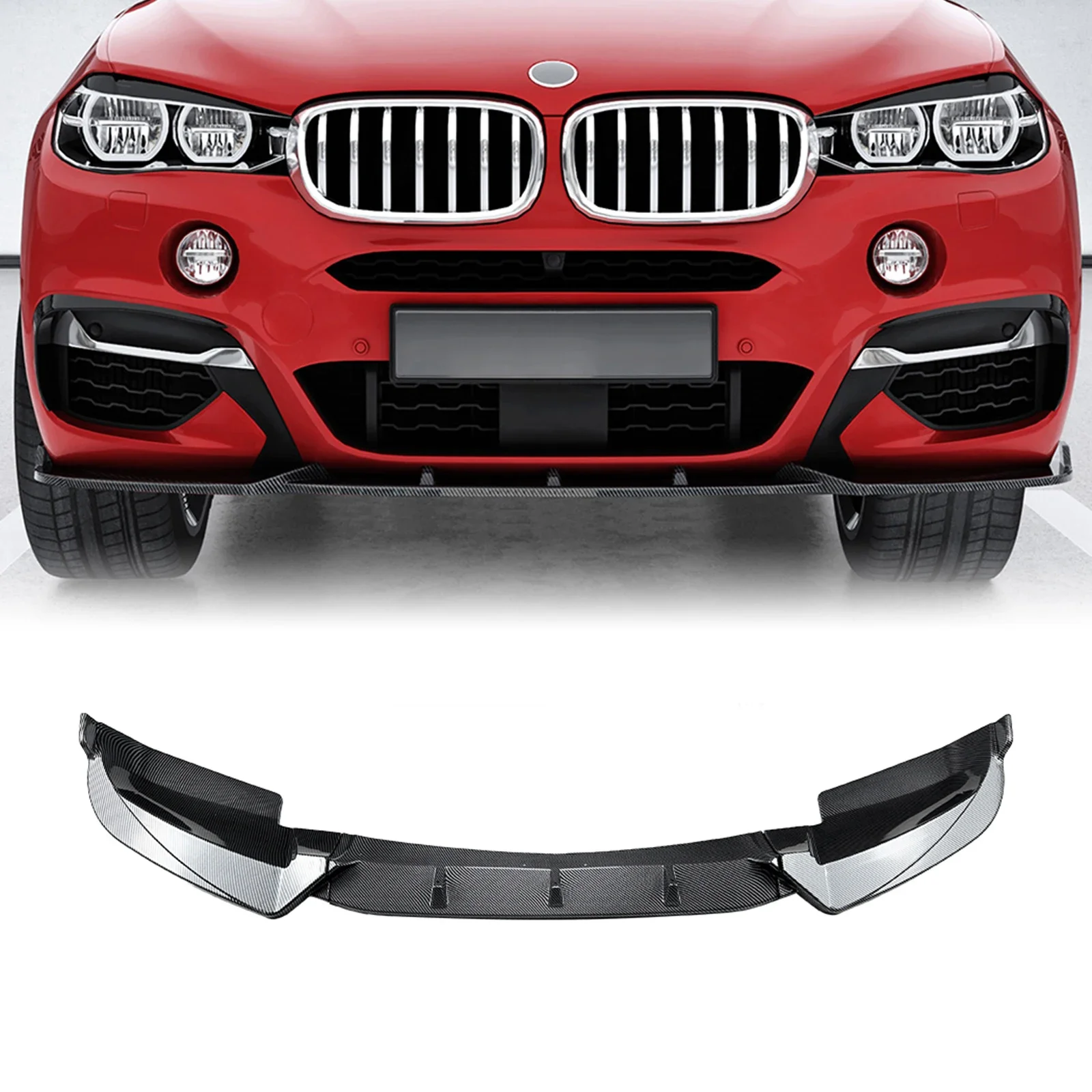 

Front Bumper Spoiler Lip For BMW X6 F16 M Sport 2015-2019 Carbon Fiber Look/Gloss Black Lower Body Splitter Protector Blade