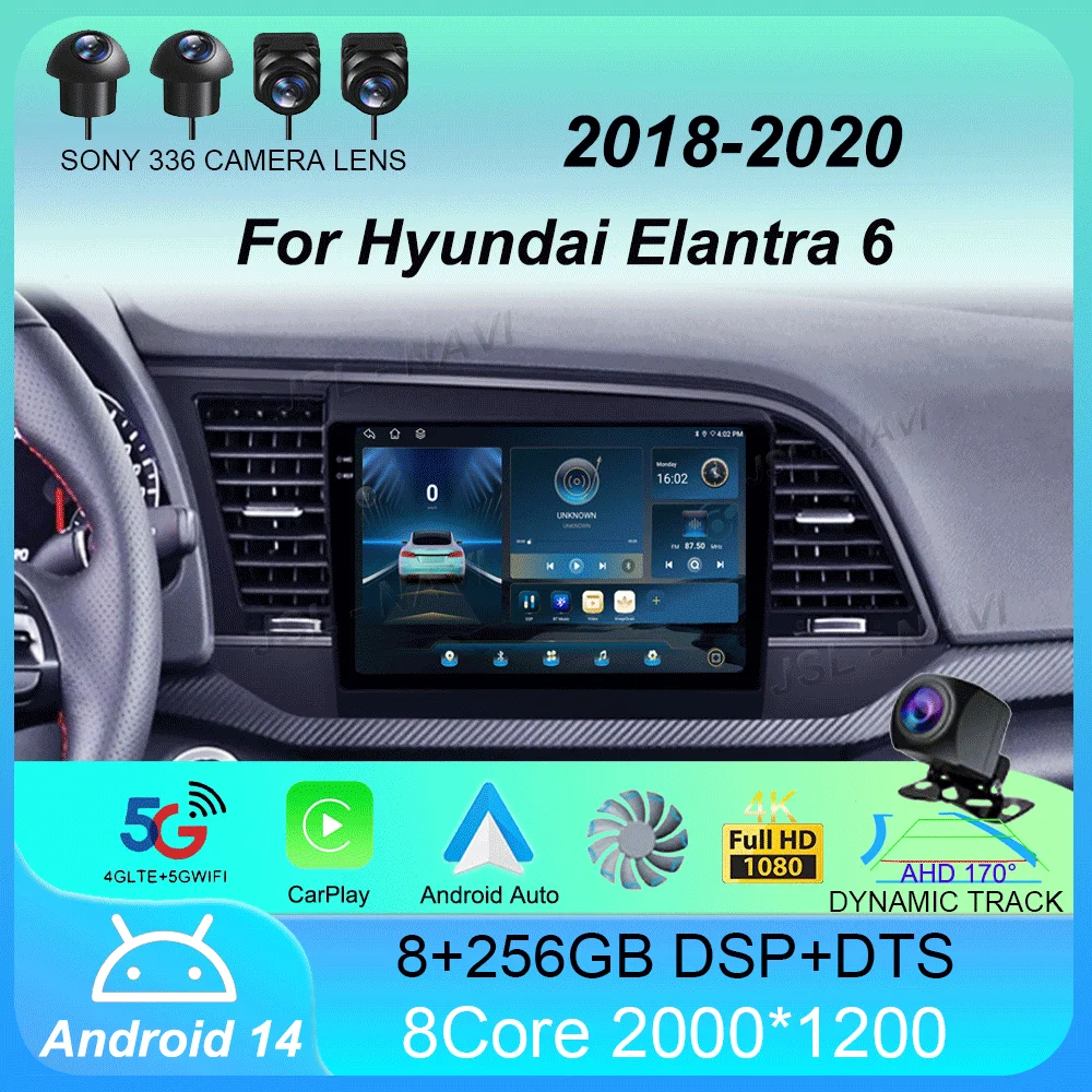 

Автомобильный радиоприемник Android 14 Carplay для Hyundai Elantra 6 2018 2019 2020 DSP GPS-навигация Мультимедийный видеоплеер Стерео головное устройство BT