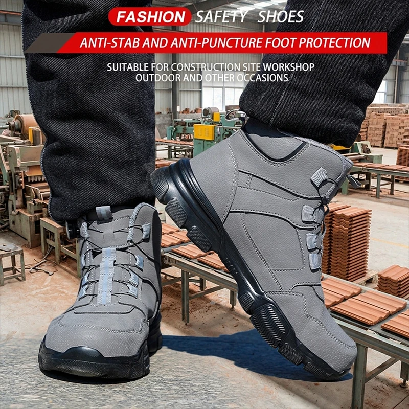 Knopfverschluss-Sicherheitsschuhe, stoß- und durchtrittsichere Schutzschuhe, Arbeitsschuhe für Holzarbeiter und Bauarbeiter – Detail 4