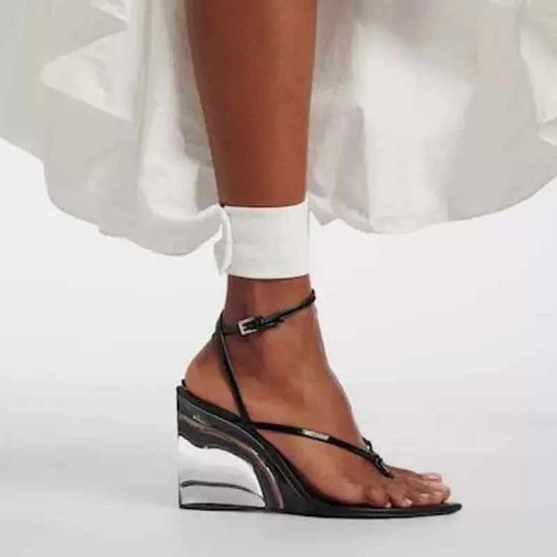 2026 Summer Sexy Transparent Wedge Toe Sandals, Versatile European and American Women's Fashion Show Banquet Buckle Strap Shoes view 5
