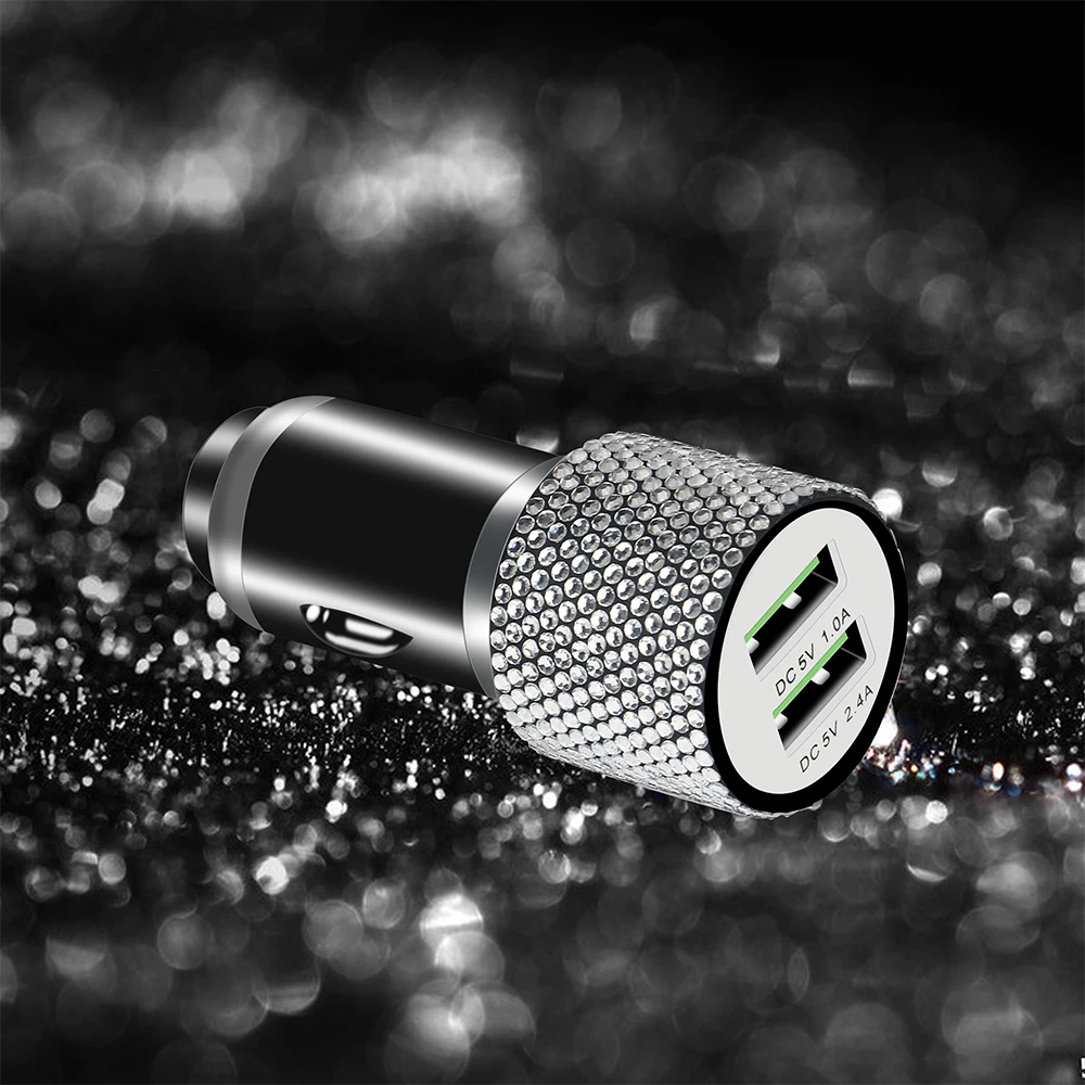 3 in 1 Car Charger 5V 2.4A Diamond Fast Charging Cable for iPhone Android Type-C Phone Car Bling Accessories For Woman