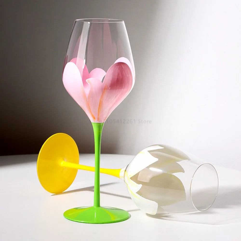Vintage French Crystal Glass Goblet Hand-Painted Flamingo Wine Cup Retro Stemmed Glassware for Red Wine