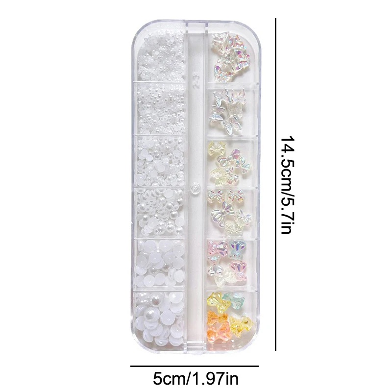 12 Grids Aurora Mini 3D Nail Art Butterfly Pearl Charms Accessories Resin Bowknot For Nails Decorations Manicure Decor Supplies