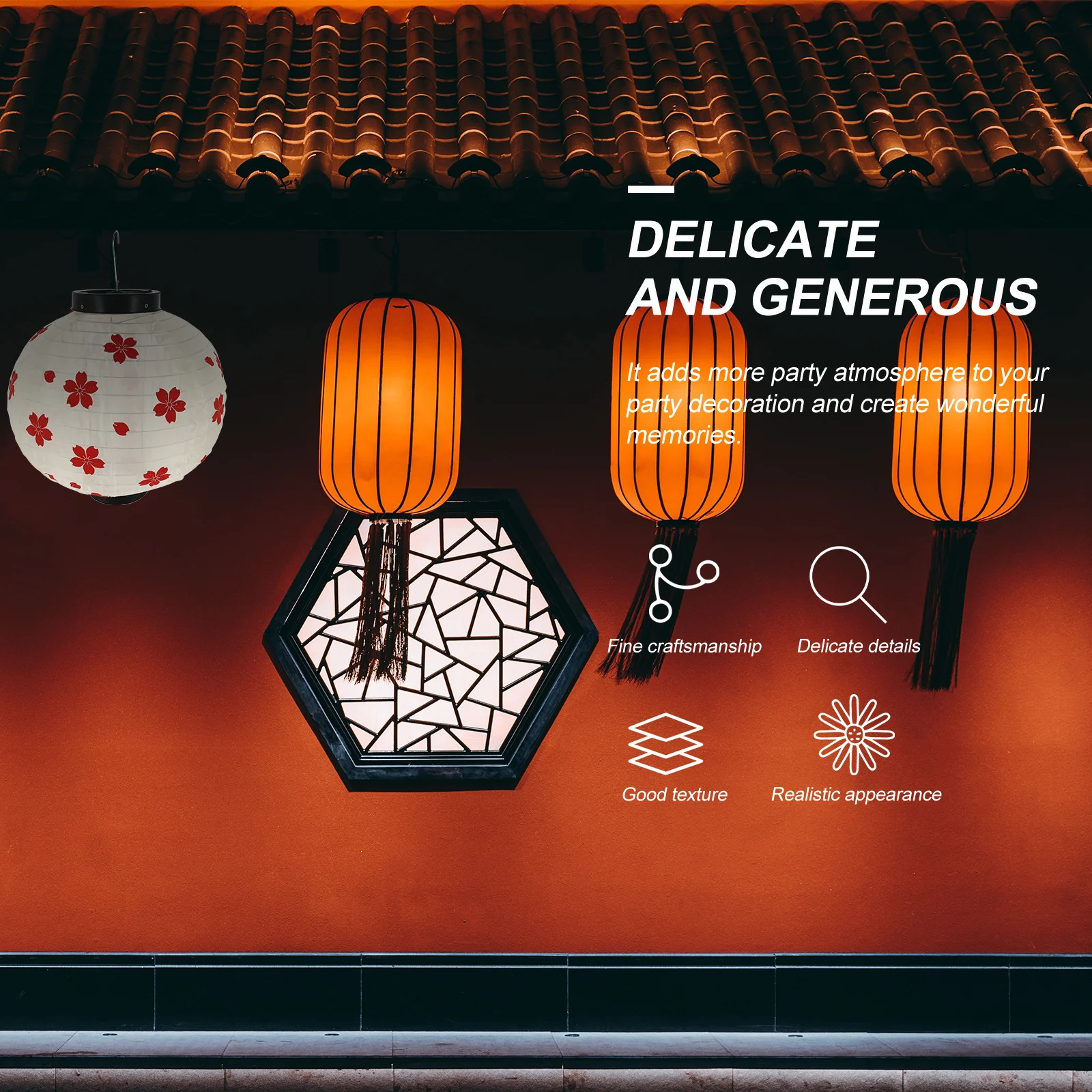 

1Pcs Japanese Style Cherry Blossom Lantern Silk Cloth Hanging Round Lantern for Home Restaurant Party Decoration