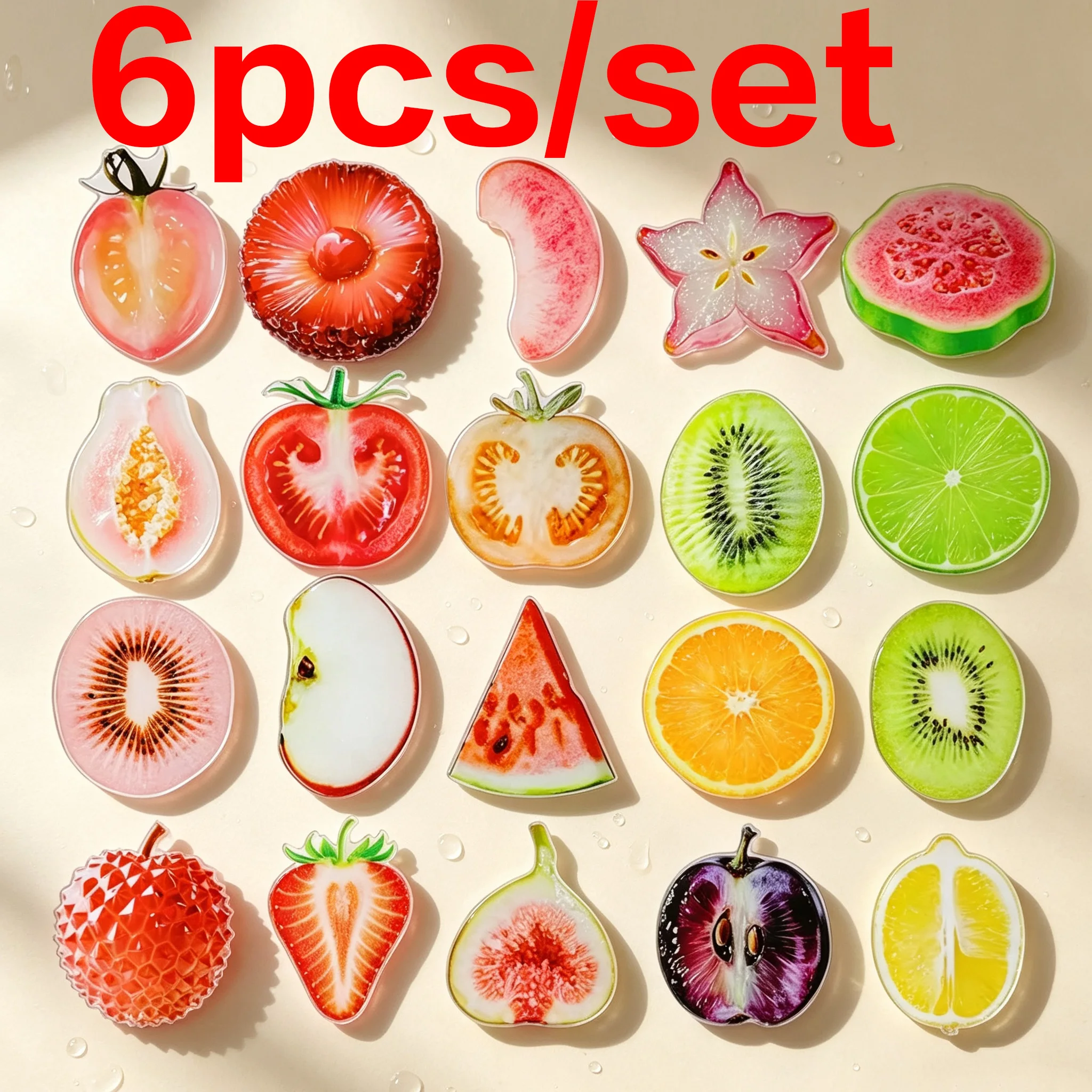 Fruit slice platter theme random luck acrylic 6-piece bookmark set, creative and fun reading companion, given to book lovers.