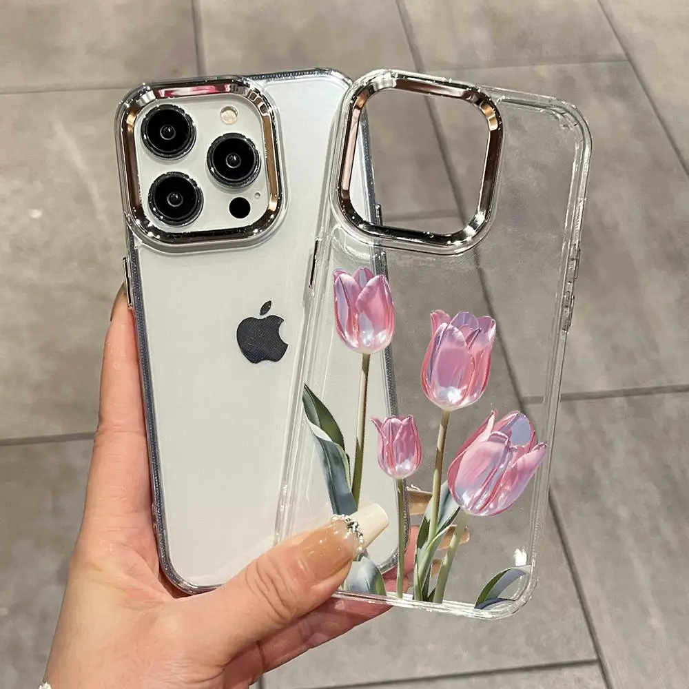 Tulip Pattern Summer Themed Transparent Phone Case For Samsung Galaxy S26 Ultra S25 FE S24 S23 S22 Plus S25 Edge S21 soft Covers