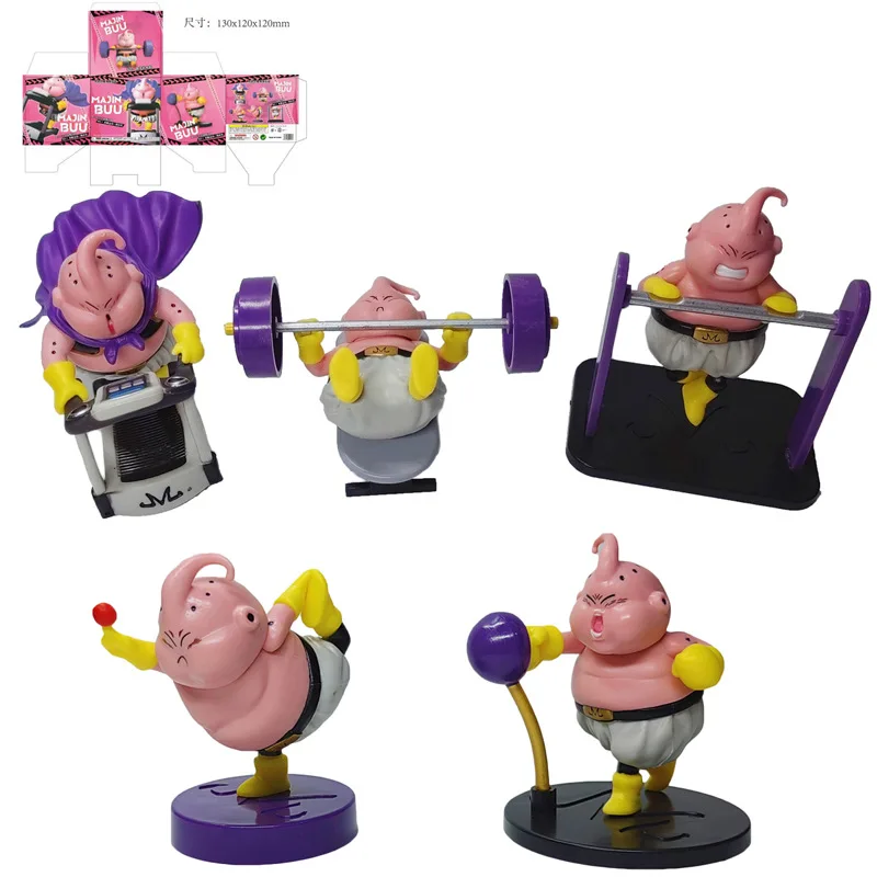 5pcs/set Dragon Ball Cute Majin Buu Fitness Body Building Model Kids Hobby Toys Action Figures Desktop Ornament Children Gift