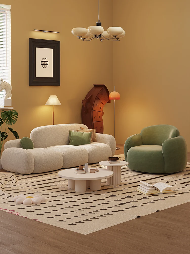 Creamy living room sofa, small apartment, simple modern tofu block, straight cloth sofa, light luxury