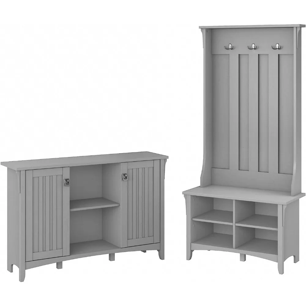 Salinas Entryway Storage Set with Hall Tree, Shoe Bench and Accent Cabinet in Cape Cod Gray