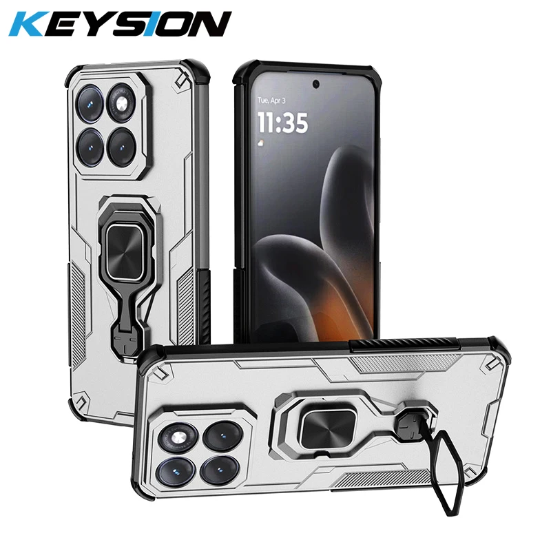

KEYSION Shockproof Armor Case for Motorola Edge 70 5G Upright Metal Live Ring Stand Phone Back Cover for MOTO Edge 70 Fusion+ 5G