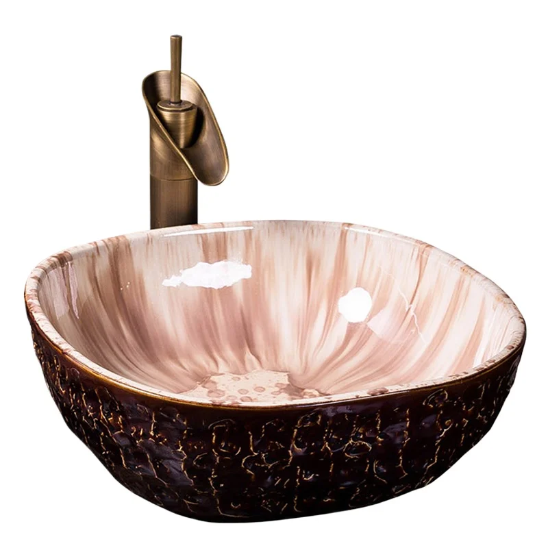 

Ceramic round Chinese countertop basin, simple home hotel bathroom art hand basin