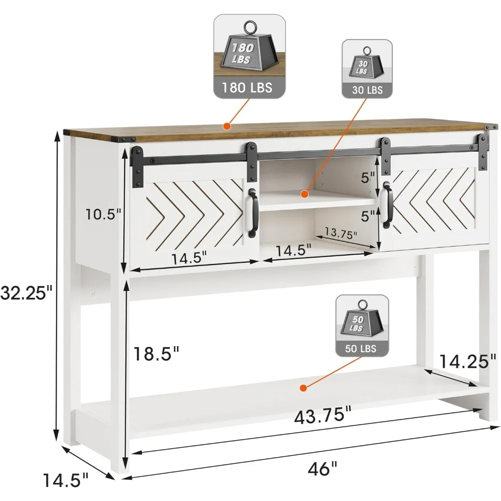 Farmhouse Entryway Table with Storage and Sliding Barn Door, 32