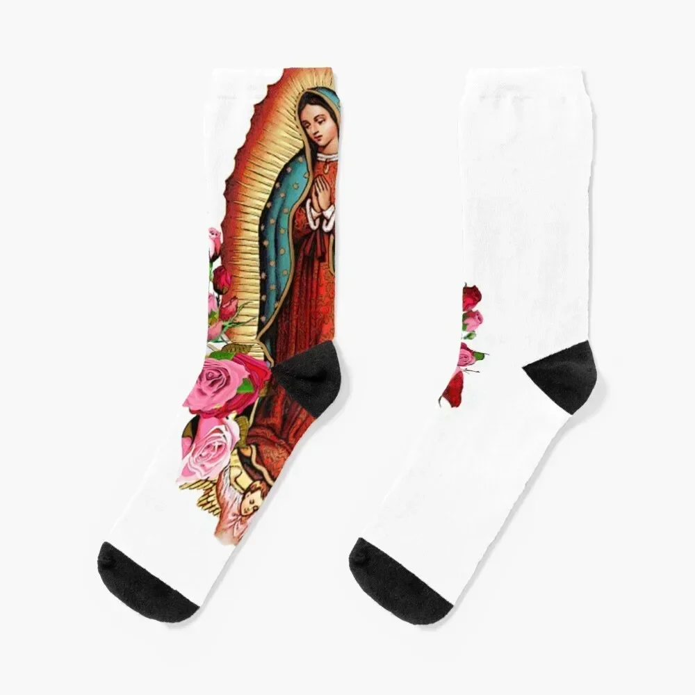 Our Lady Of Guadalupe Virgin Mary Socks Christmas summer floor Non-slip Socks For Girls Men's