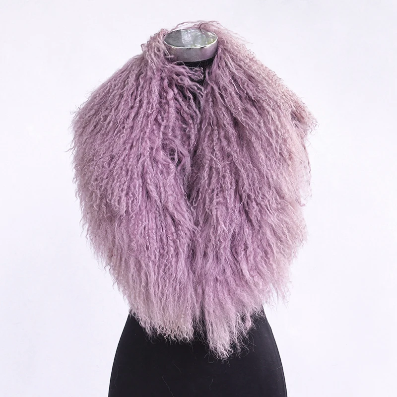 CX-A-52 Women Winter Coat Decorative Real Mongolian Lamb Fur Shawl Collar Scarf