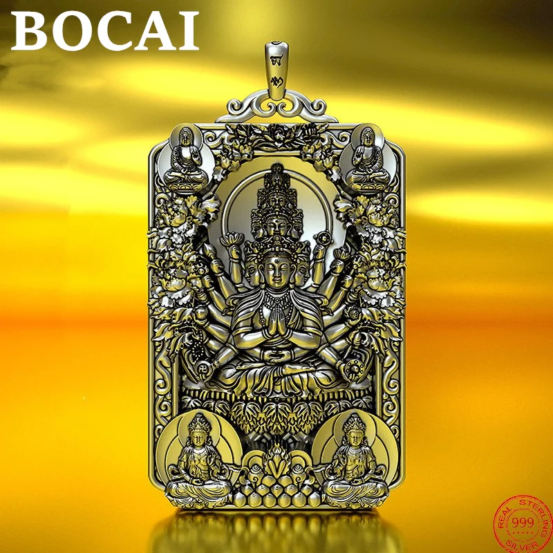 

BOCAI S999 Sterling Silver Pendants for Women Men New Fashin Relief Thousand Hand Avalokitesvara Amulet Jewelry Free Shipping