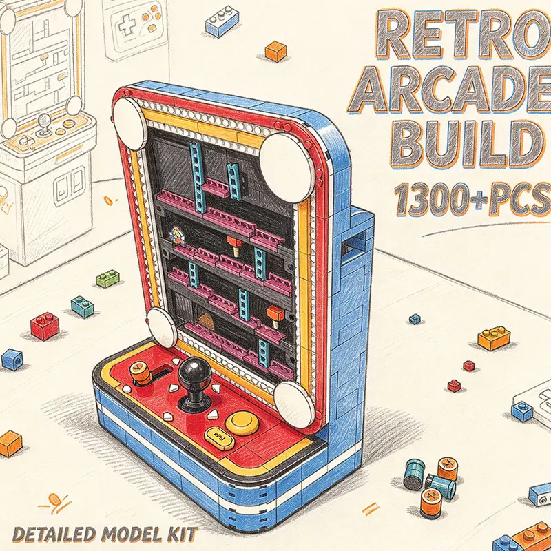 1300+PCS Pinball Machine Building Blocks DIY Assembly Tabletop Arcade Game Model Collectible Display Construction Set for Adult