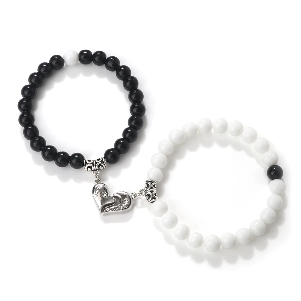 موضة المغناطيس أساور للأزواج الحب القلب أساور مغناطيسية الحجر الطبيعي الملكيت الحمم العقيق الخرز الطاقة الإسورة مجوهرات هدية #1