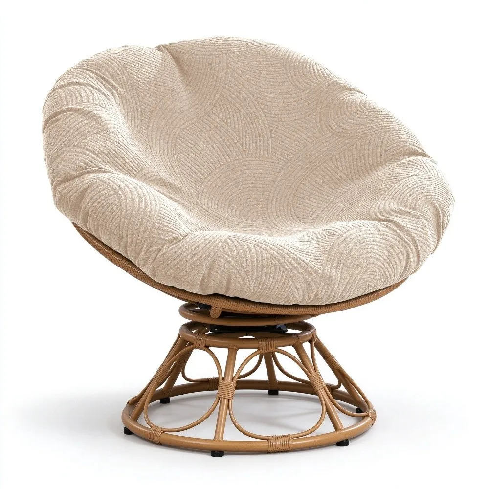 Stretch Material Papasan Chair Cover Thickened Fabric Single Piece Rattan Chair Slipcover 110-120cm Size Round Shape