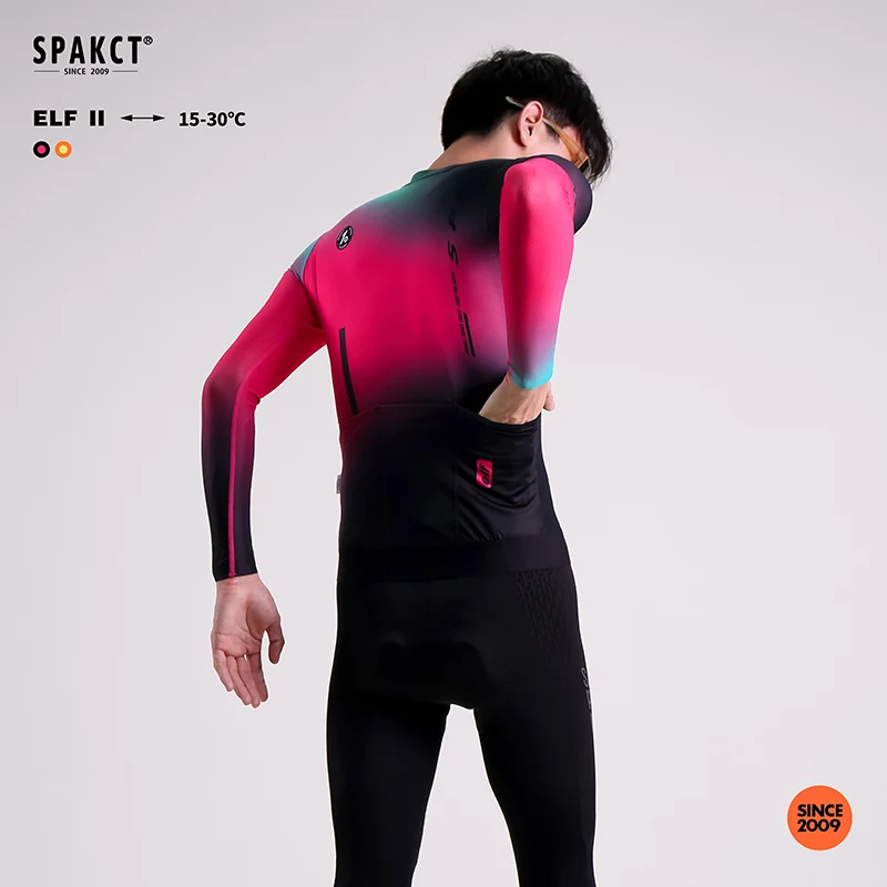 SPAKCT Men's Long Sleeve Cycling Jersey Ultra-Lightweight Breathab Autumn Cycling Suit With Colorful Gradient