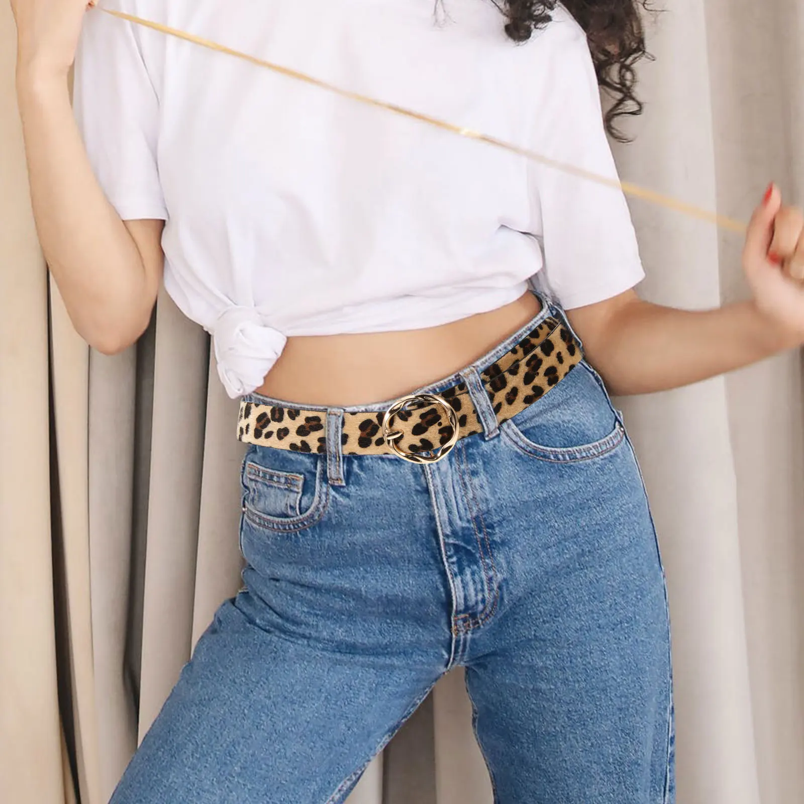 

Leopard Print Belts for Women PU Vintage Belt Stylish Jeans Pants Accessories Perfect Gift Birthday Festival