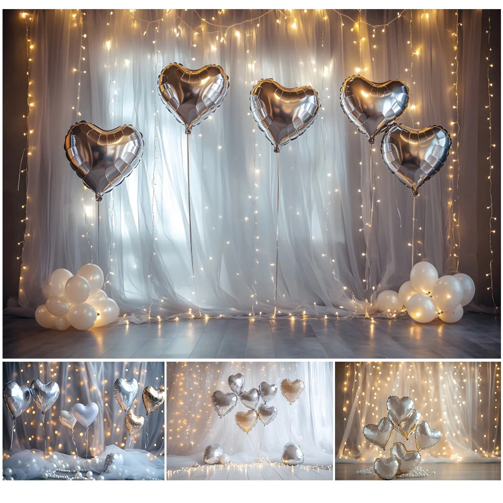 

Valentine's Day Backdrop February 14 Gold Glitter Light Spot Love Heart Ballloon Birthday Wedding Party Photography Background