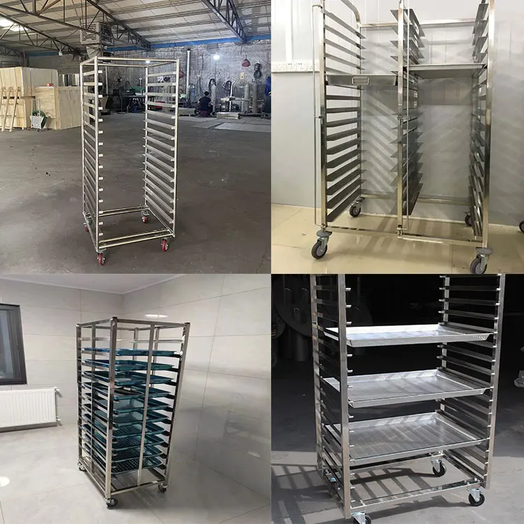 16 20 30 Tier Stainless Steel SS Tray Bread Oven Trolley Multi-Functional Basket Rack Bakery Food Trolley Mobile Bun Pan Rack