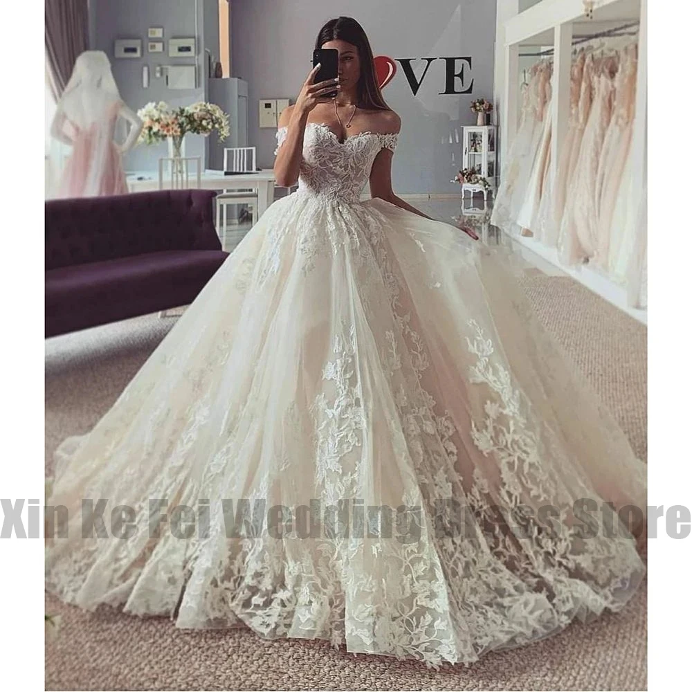 Vestidos De novia con apliques De encaje De color marfil, vestidos De novia De princesa elegantes con un hombro para mujer, Vestido De novia personalizado 2024