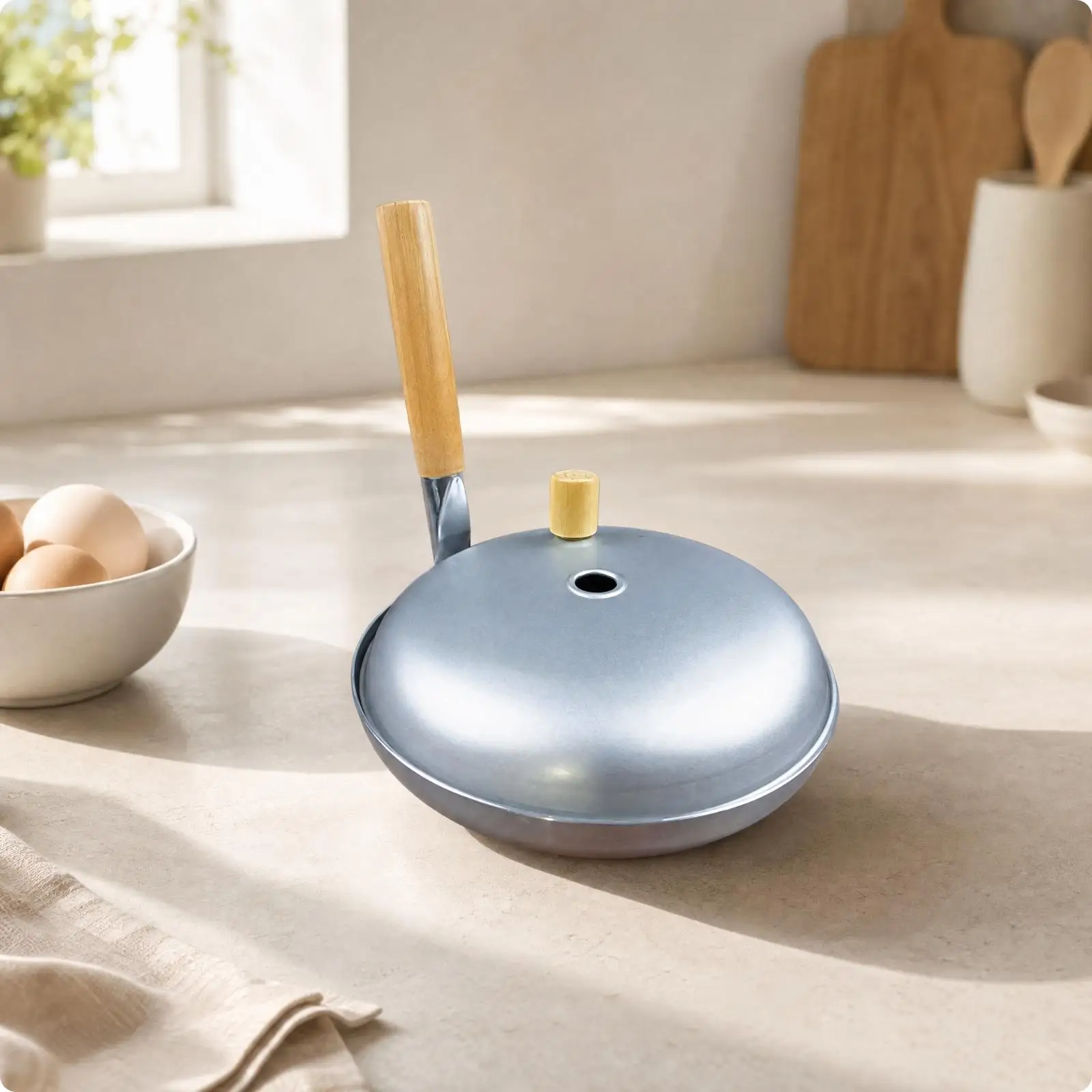 Round Flat Bottom Nonstick Frying Pan with Lid for Simmering Covered Frying on Gas