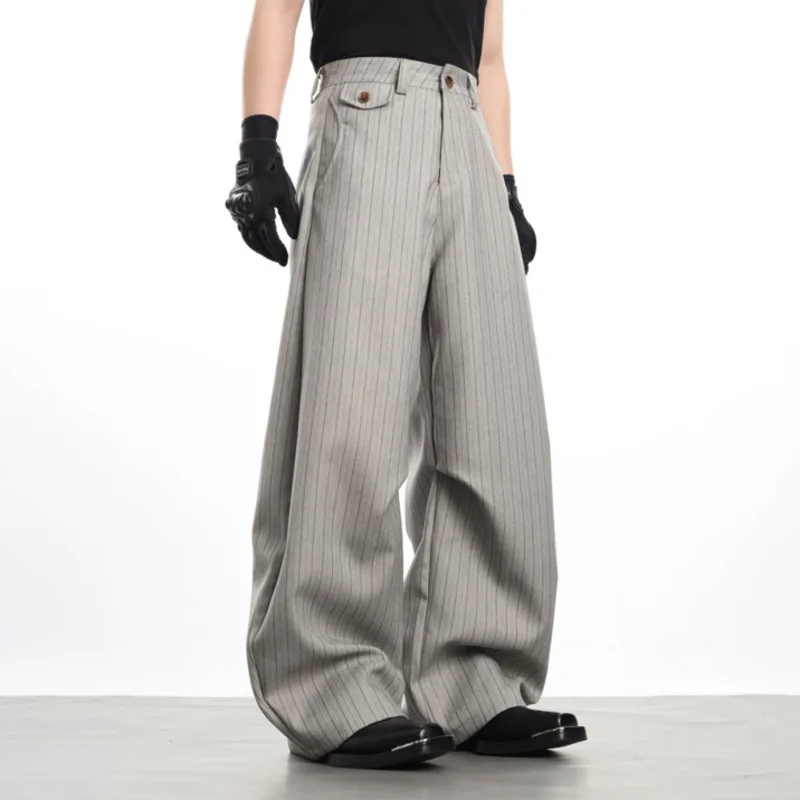 WVGA 2026 Spring Autumn New Man Tide Striped Design Trendy Draped Straight Niche Chic Casual Wide-Leg Suit Pants Ins Y2K W20401