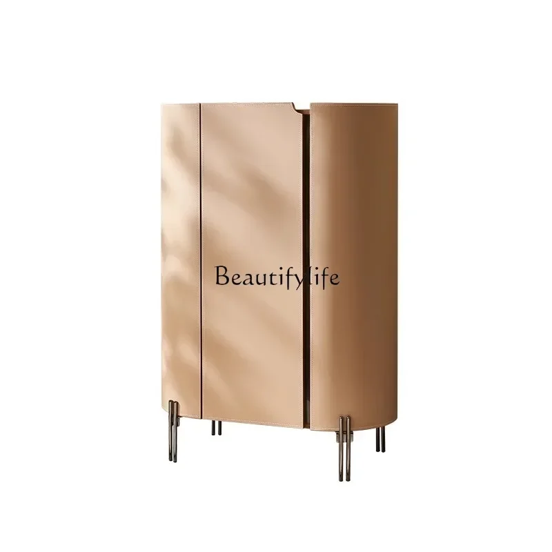yj9 Italienische minimalistische leichte Luxus-Kommode aus Sattelleder, Eingangsschrank, kleine Wohnung