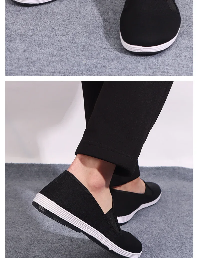 Verpackte alte Peking-Stoffschuhe für Herren, Slip-On Freizeitschuhe, atmungsaktive schwarze Leinenschuhe zum Fahren und für den täglichen Gebrauch. – Detail 12