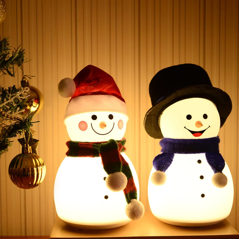 

Cute Snowman LED Music Night Light Touch 7 Color Silicone Bedroom Bedside Lamp DIY Decor Baby Kid Girl Christmas Gift Nightlight