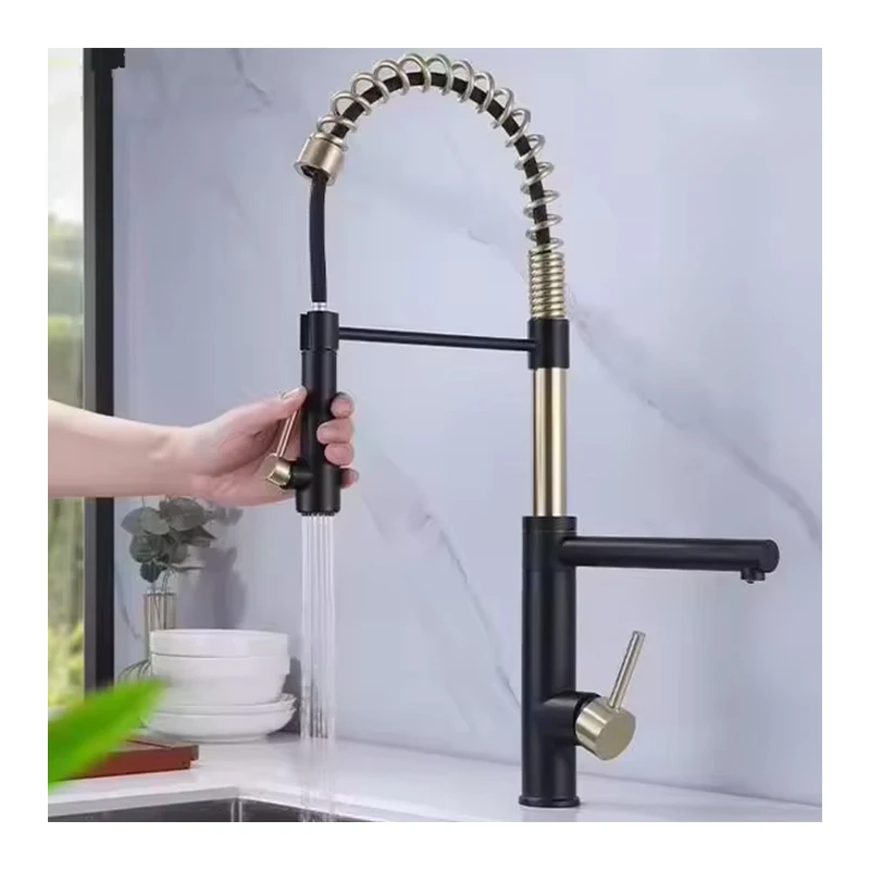 

Коммерческий смеситель для кухни с высокой дугой и пружиной с одной ручкой PuLL, смеситель для раковины и горячей воды