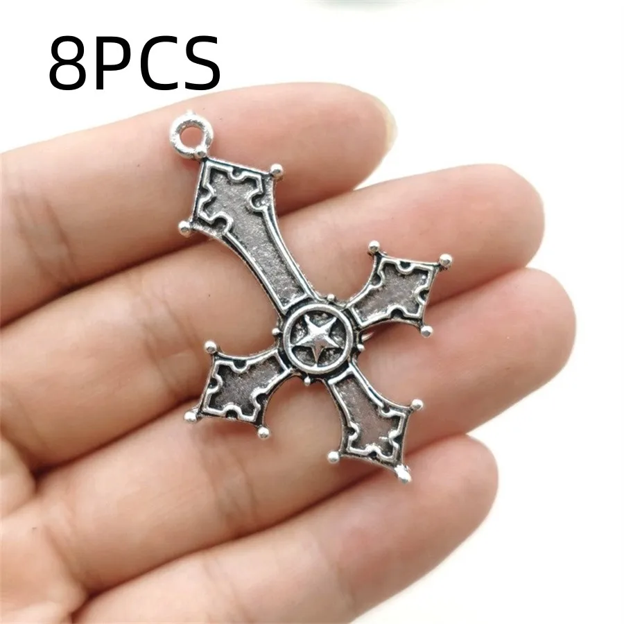 8PCS Vintage Dark Gothic Inverted Cross Pendant DIY Alloy Jewelry Accessories Keychain Pendant image 4