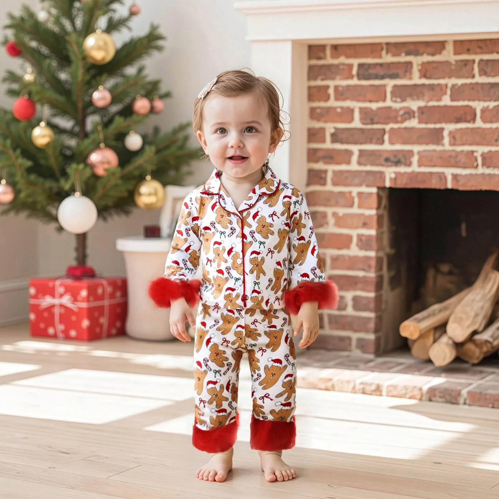 

Kids Girls 2Pcs Christmas Pajamas Sets Long Sleeve Bow Print Shirt + Pants Toddler Loungewear Casual Homewear Festival Sleepwear