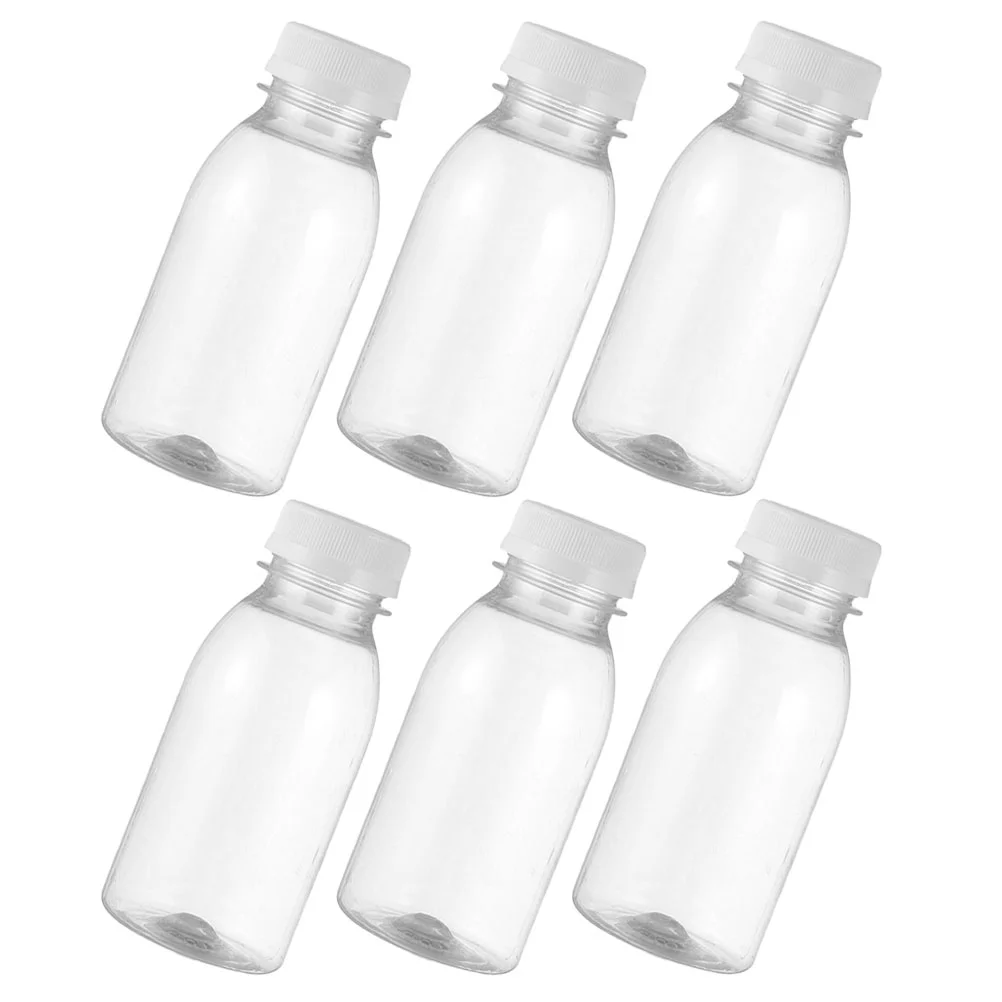 

6 Pcs Milk Bottle Drinks Plastic Bottles with Lids Mini Fridge Containers Storage Juice Reusable The Pet Child