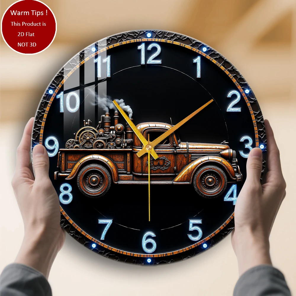 

Настенные часы из закаленного стекла, винтажные часы с паровыми шестернями для грузовика, подходят для декора стен или настольного дисплея в любом месте