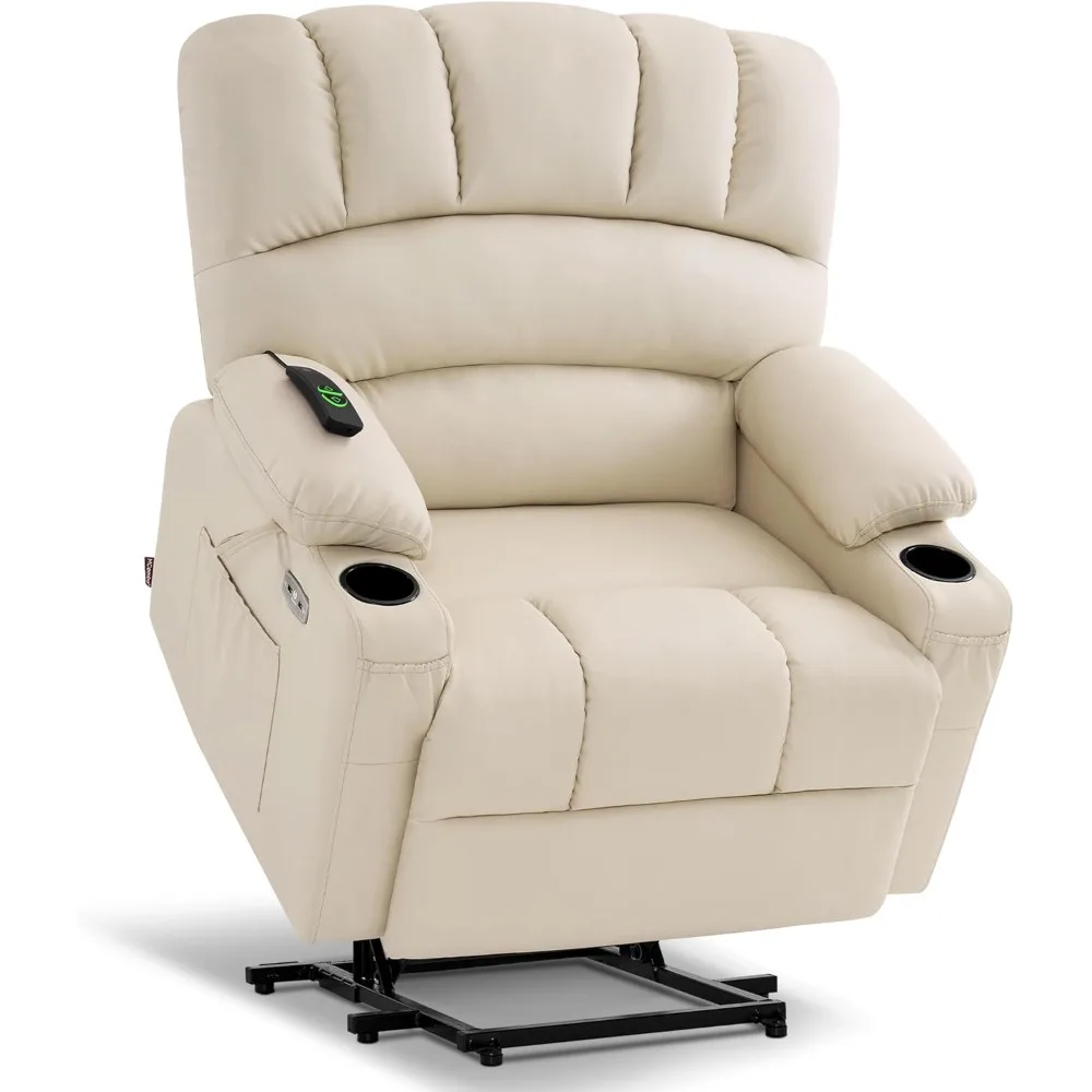 Power Lift Recliner Chair Sofa with Massage and Heat for Big Elderly People, Cup Holders, USB Ports, Side Pockets,