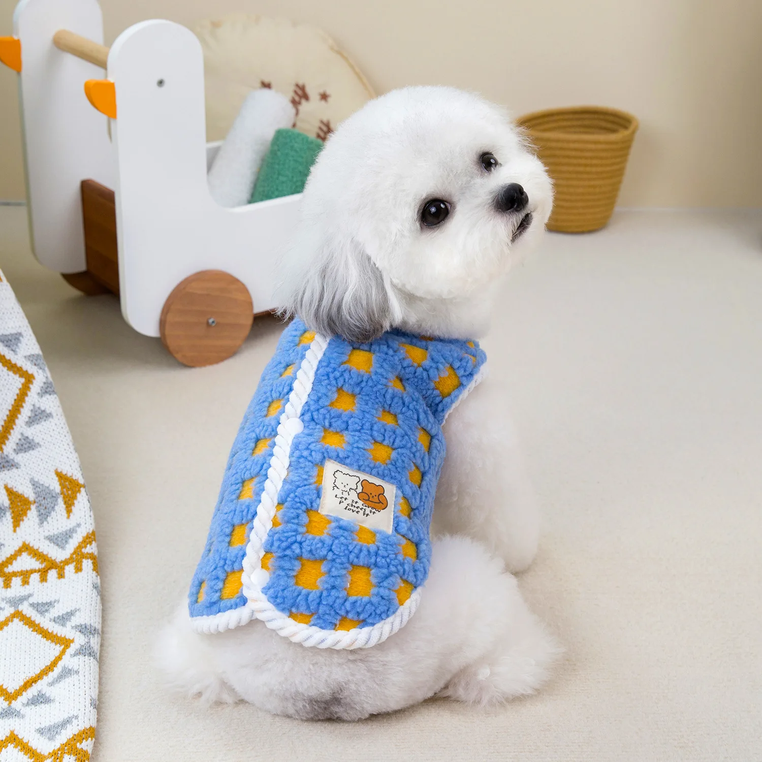 Pet Plaid Plush Coat Dog Clothing Cat Small Thick Plush Coat Comfortable Plaid Plush Vest Puppy Clothes Dog Christmas Clothes