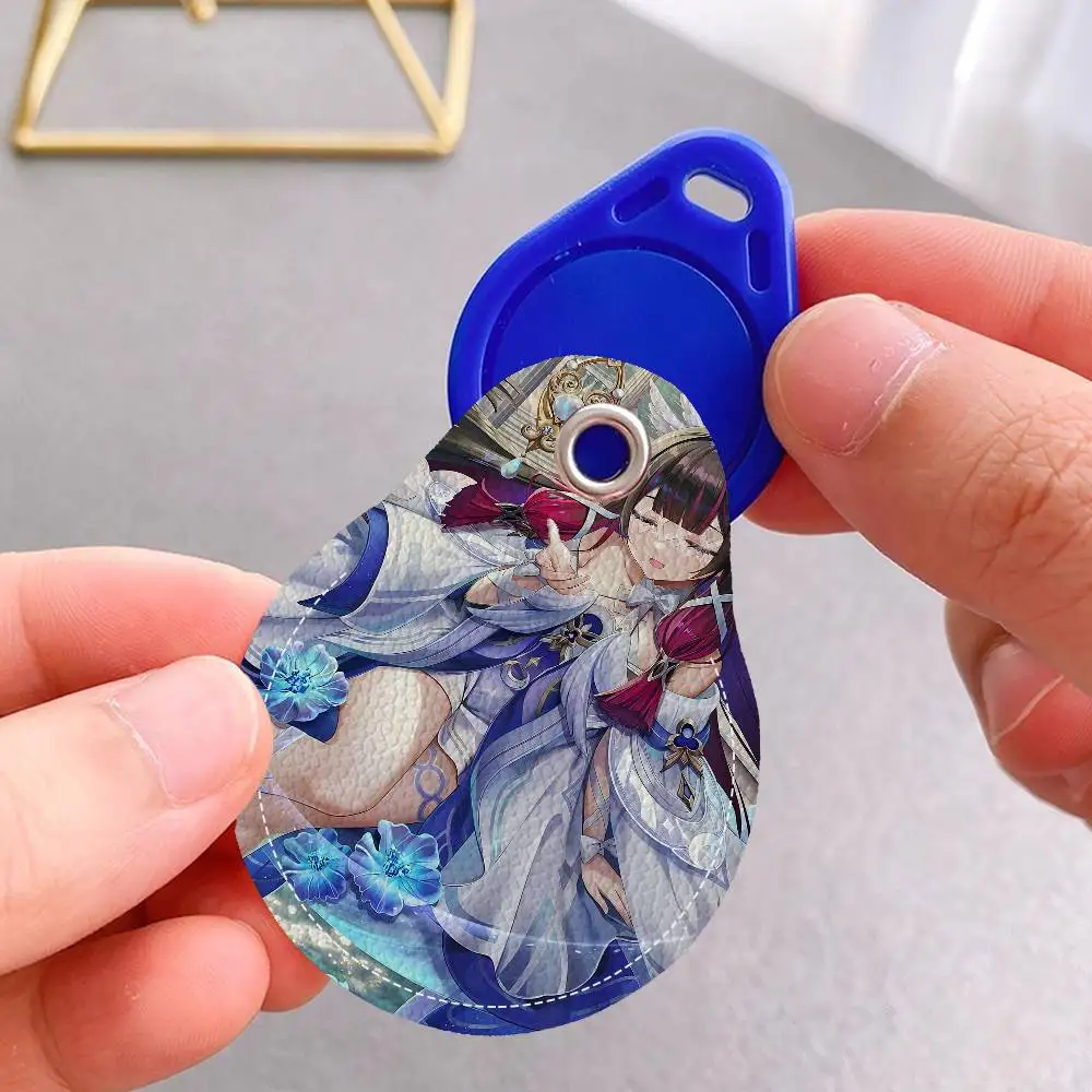 Columbina G-Genshin Impact Men And Womenn Universal Antirust Keychain PU Learther Access Card Holder Drop Key Tag Ring