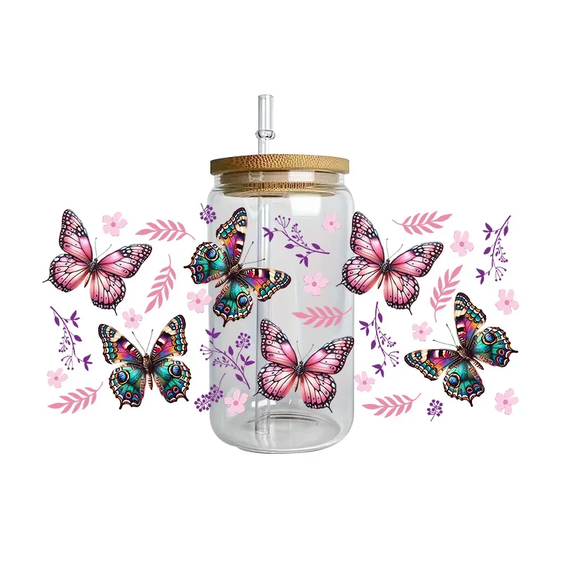 Mix Butterfly Series Pattern Decal Wrap Stickers Waterproof UV DTF Cup Wraps DIY 3D Stickers For 16oz Libbey Cup Sticker