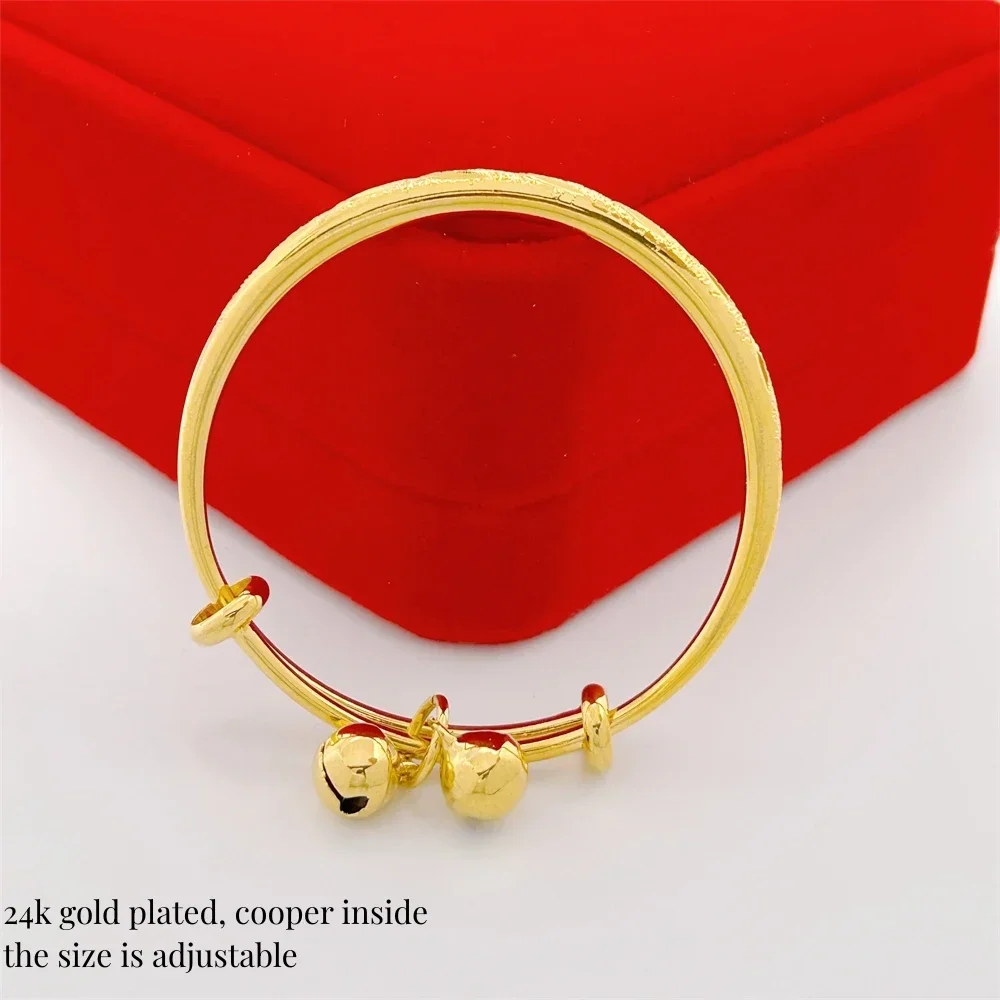 2pcs Stainless Steel Bell Bangles for Kids Gold Color Rain Star Smooth Bracelets Size Adjustable Babies Jewelry Accessories