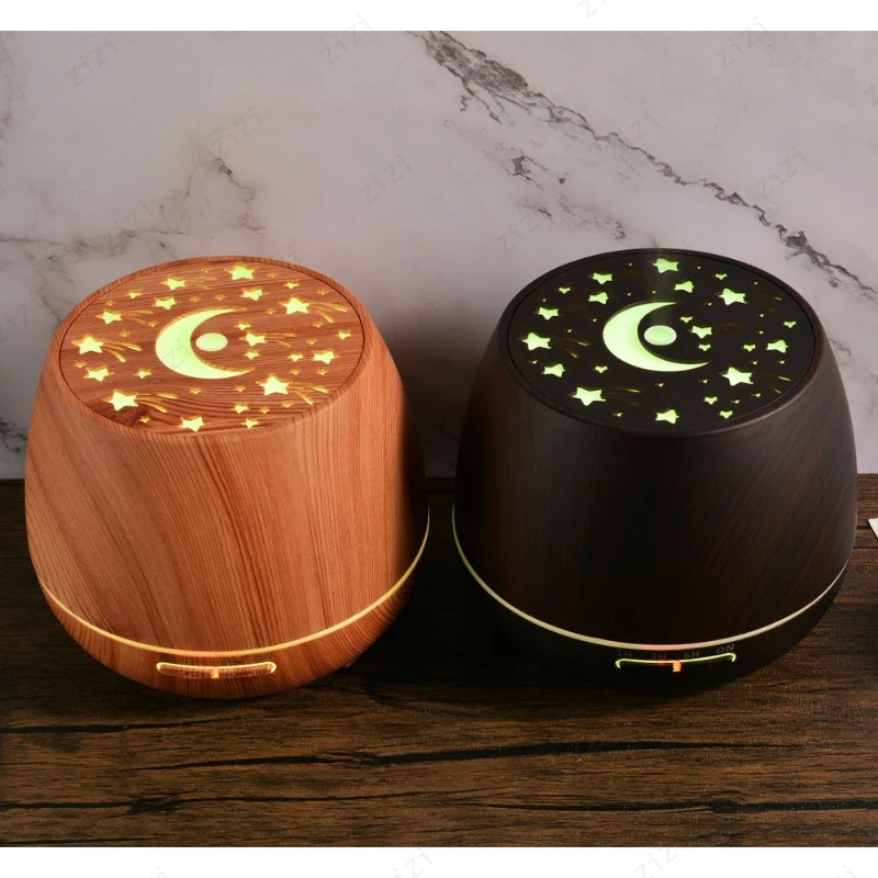Remote Control Hollow Wood Grain Star and Moon Series Essential Oil Diffuser Portable Humidifying Aromatherapy Machine