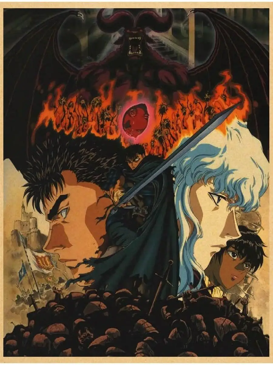 Berserk Anime Posters Kawaii Cartoon Graphic Kraft Paper Prints Wall Stickers Home Decoration Painting Anime Decor