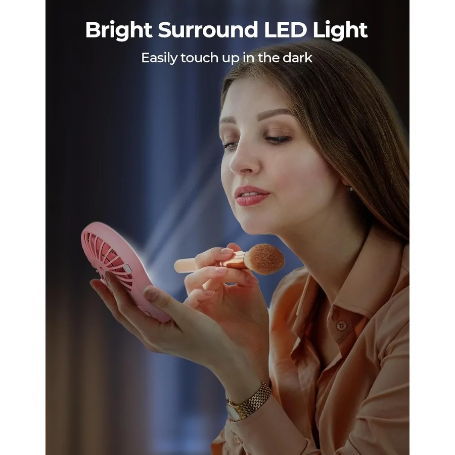 Portable Handheld Fan Rechargeable Mini Fan with 3Speed 2000mAh Battery USB TYPEC Lash Fan With LED Light Makeup Mirror Ideal f