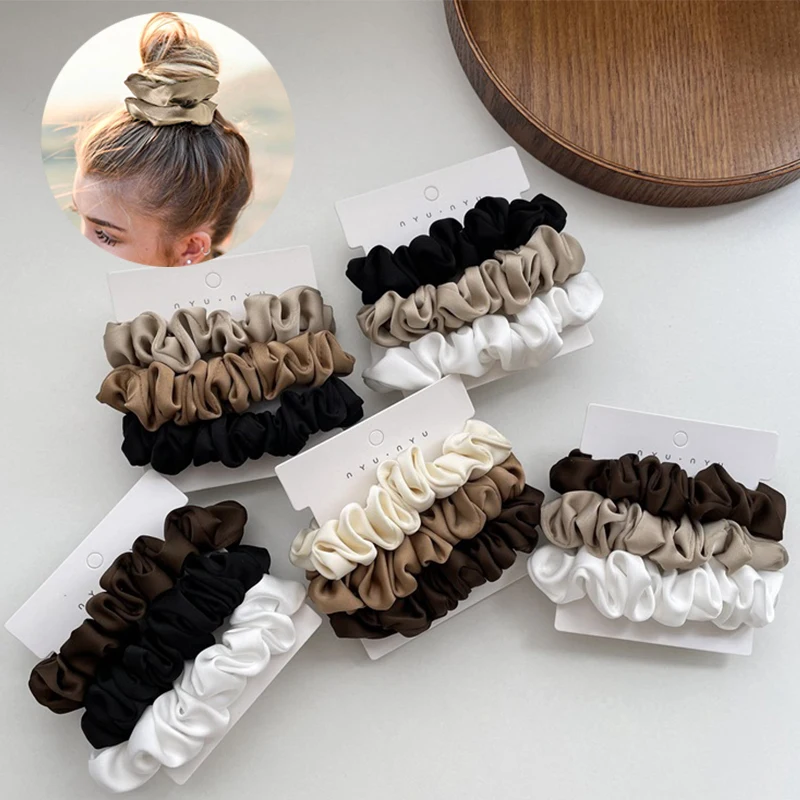 3Pcs/set Silk Hair Scrunchies Silk Hair Ties Hairbands Skinny Scrunchies Ponytail Holders Hair Care Accessories