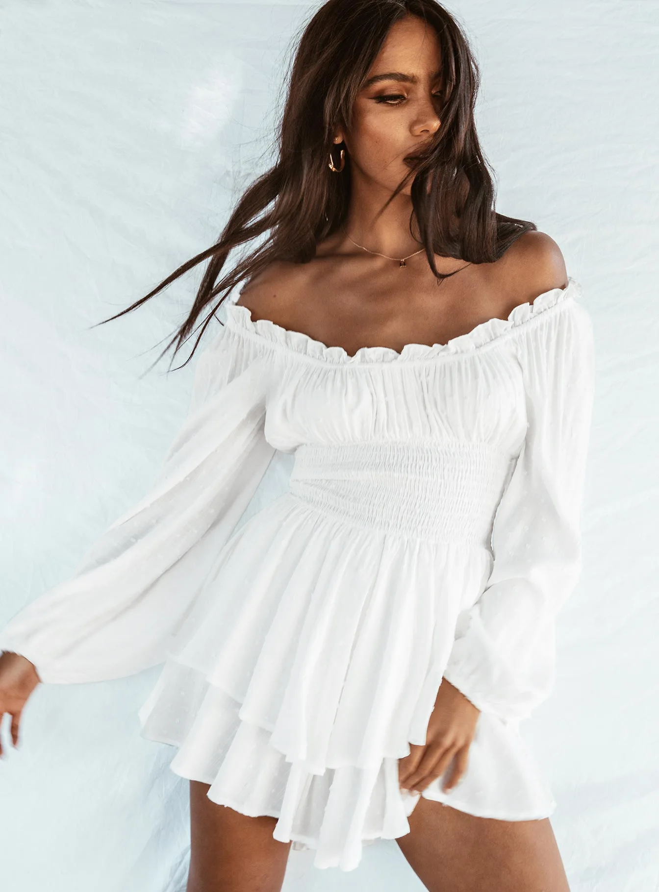 

Women's Ruffle Off-Shoulder Layered Romper in Solid Color