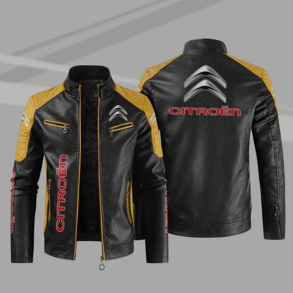 Nowa męska kurtka zimowa ze skóry PU Brp Citroen Logo Fashion Motorcycle Bomber Zipper Jacket Outwear Keep Warm Male Coat